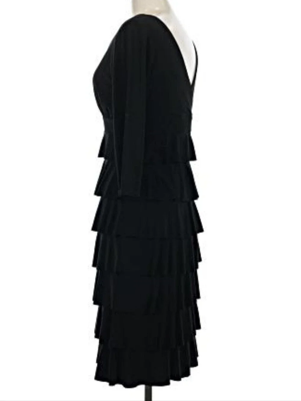 Frank Lyman Classic Black Tiered Ruffle Knee-Length Dress, Size 8